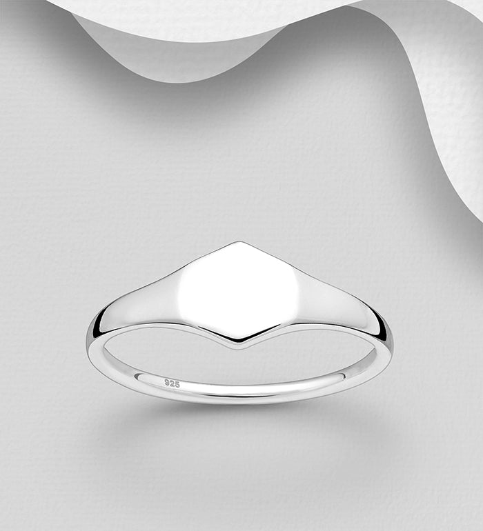Sterling Silver Engravable Hexagon Ring