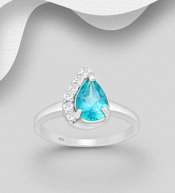 Sterling Silver Paraiba & White Topaz Accented Ring
