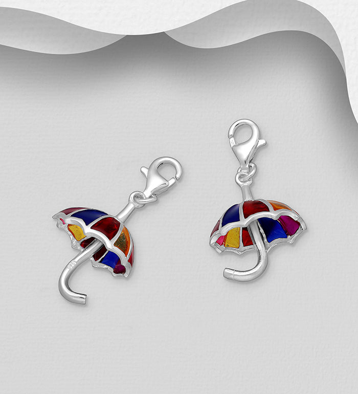 Sterling Silver Umbrella Charm with Colored Enamel