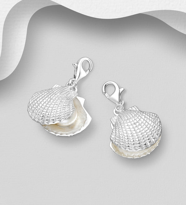 Sterling Silver Shell Charm with Freshwater Pearl