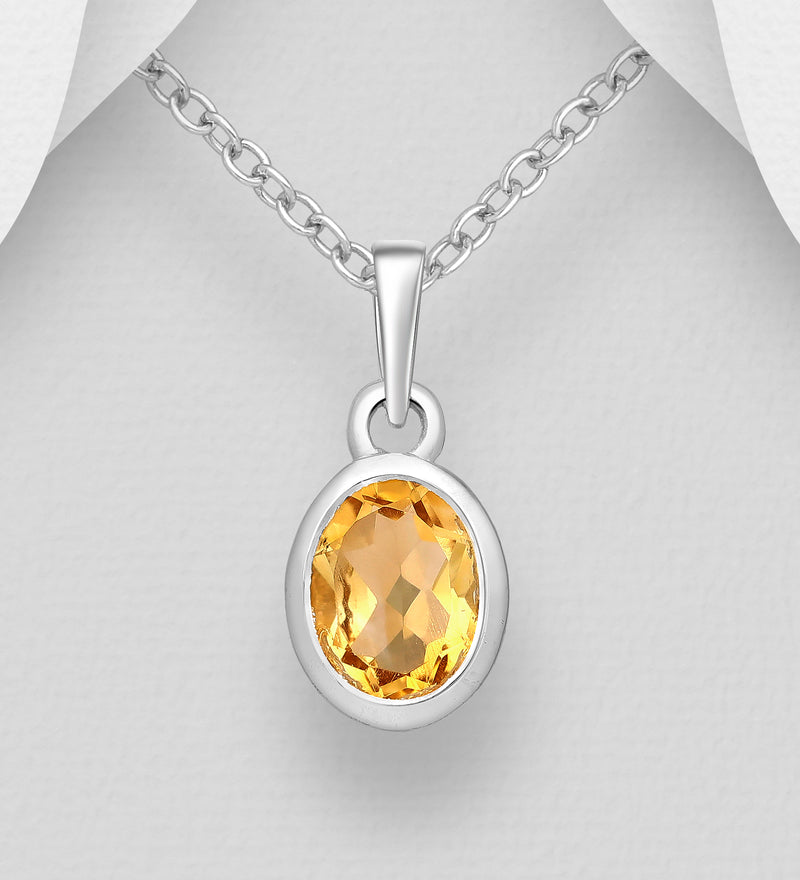 Sterling Silver Oval Citrine Pendant Necklace