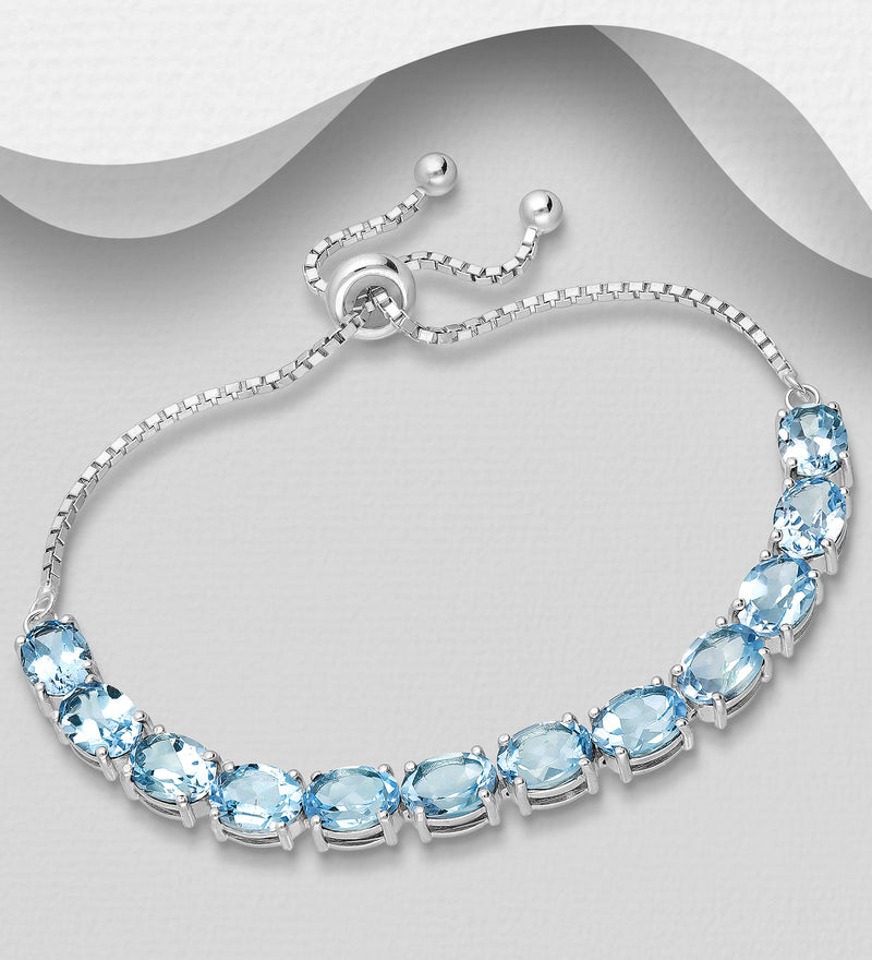 Sterling Silver Adjustable Sky Blue Topaz Bolo Bracelet