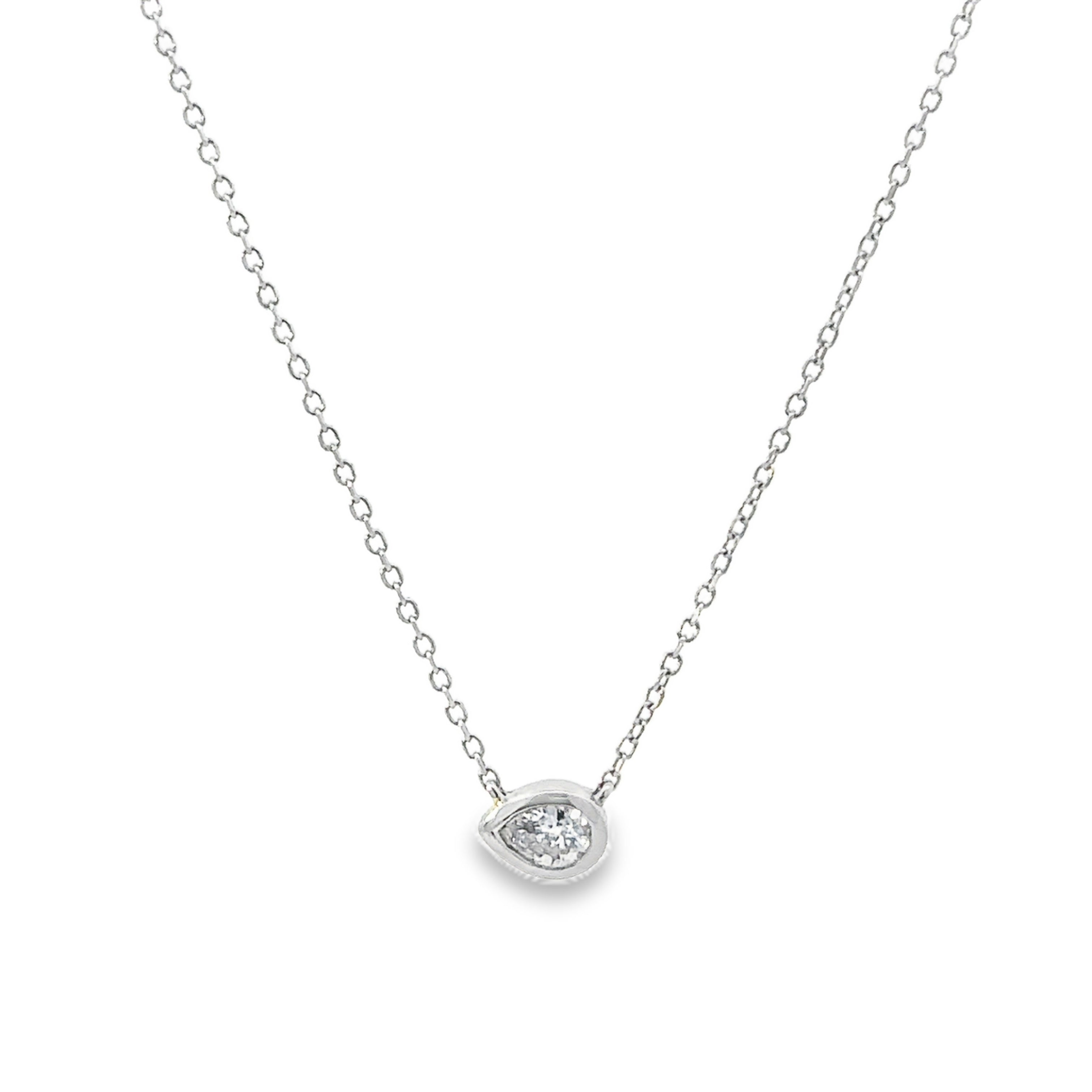 14K White Gold 1/10CT. Bezel Pear-Cut Diamond Necklace Center