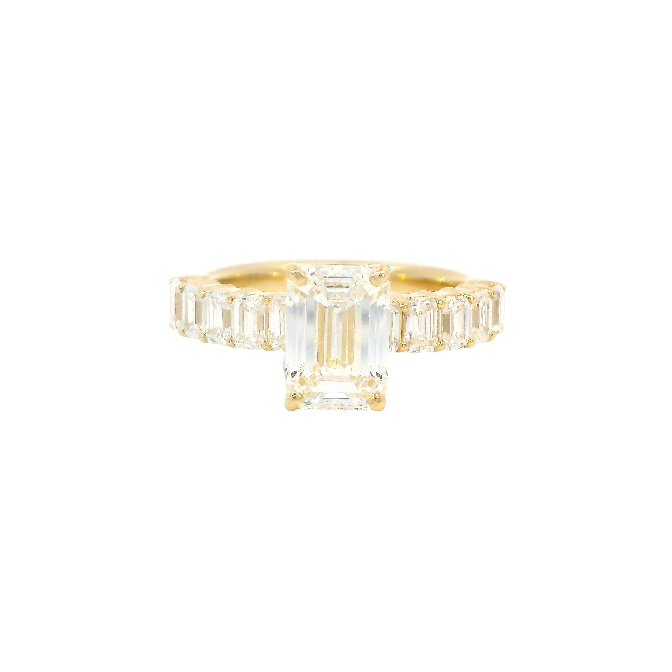 14K Yellow Gold 2CT. Emerald-Cut Lab-Grown Diamond Accented Engagement Ring