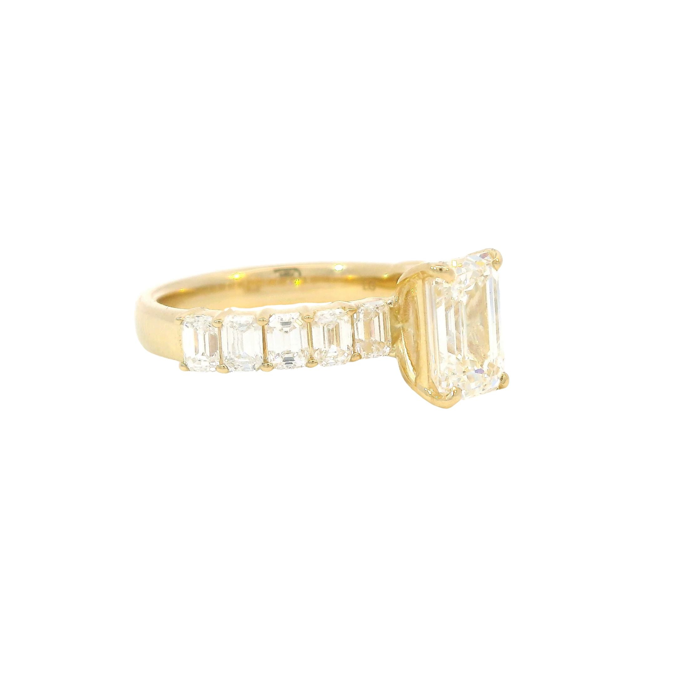 14K Yellow Gold 2CT. Emerald-Cut Lab-Grown Diamond Accented Engagement Ring