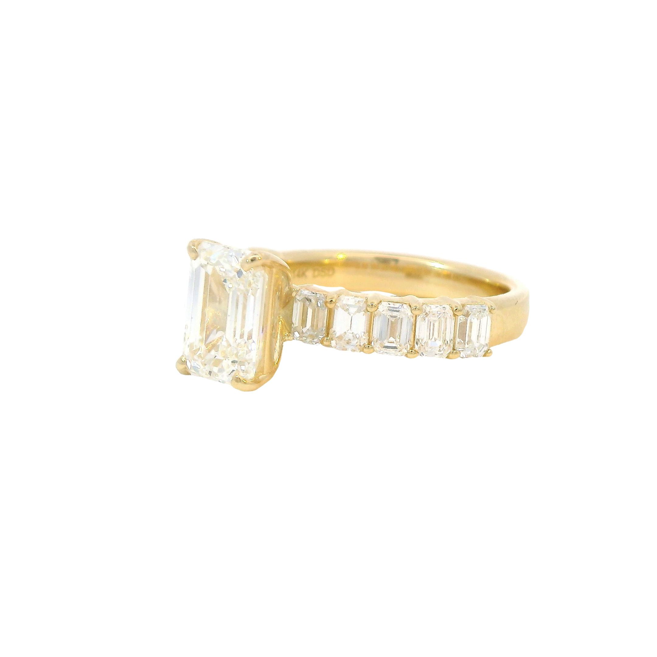 14K Yellow Gold 2CT. Emerald-Cut Lab-Grown Diamond Accented Engagement Ring