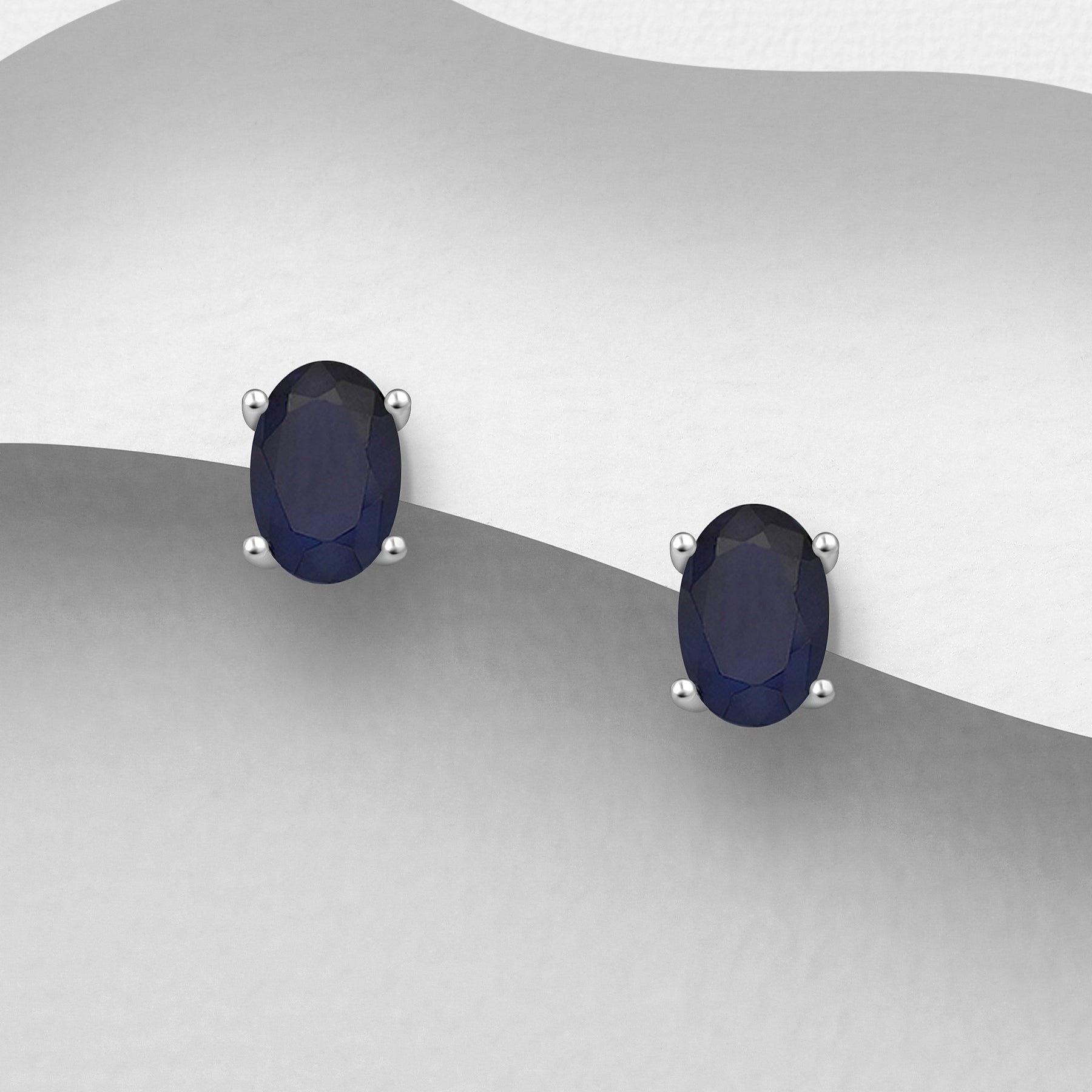 Sterling Silver Oval Sapphire Stud Earrings