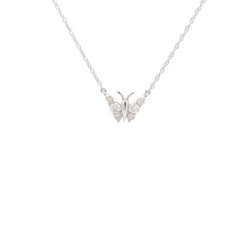 10K White Gold 1/5CT. Diamond 18" Butterfly Pendant Necklace