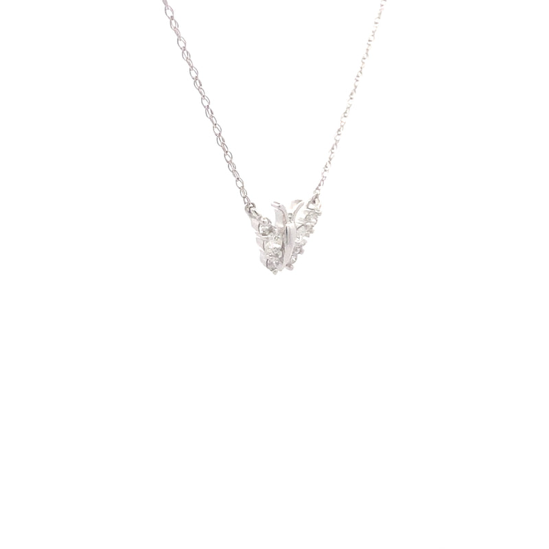 10K White Gold 1/5CT. Diamond 18" Butterfly Pendant Necklace