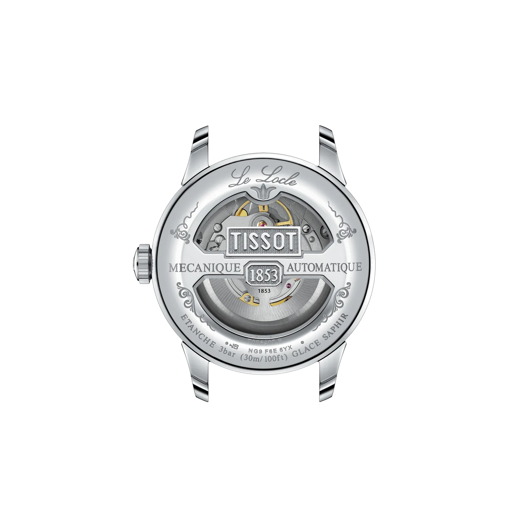 Tissot watch skeleton back on a white background