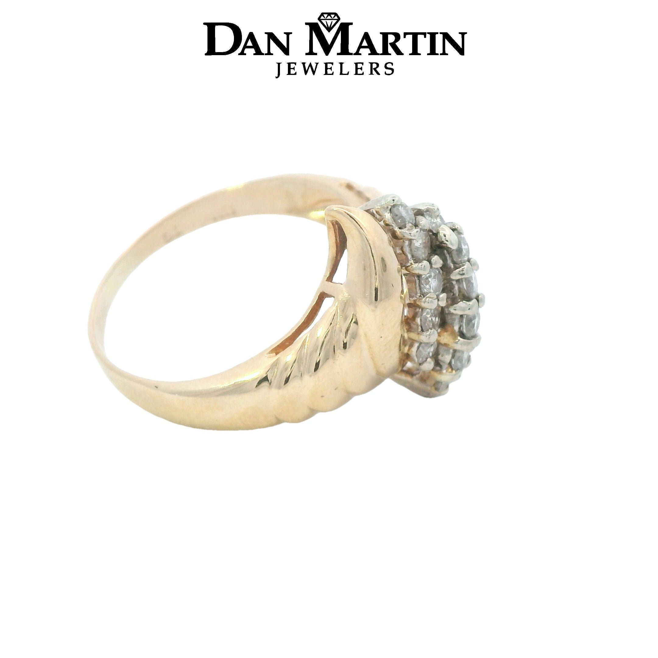 Estate Collection: 14K Yellow Gold 3-Row Swooping Diamond Cocktail Ring