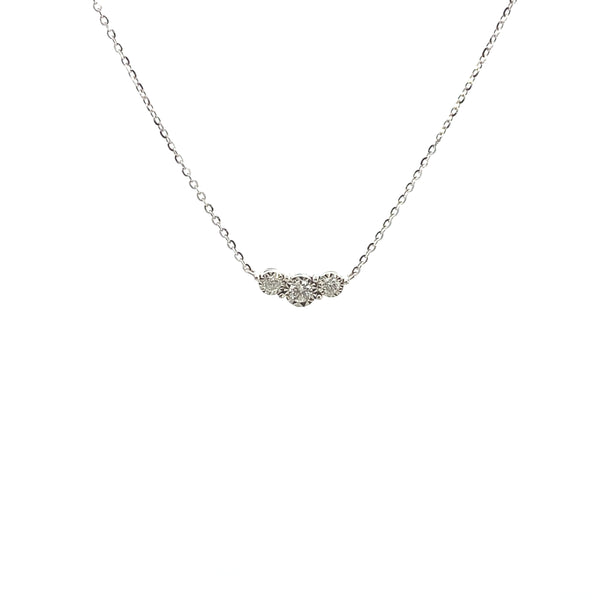 10K White Gold 1/6CT. 3-Stone Diamond Necklace Center