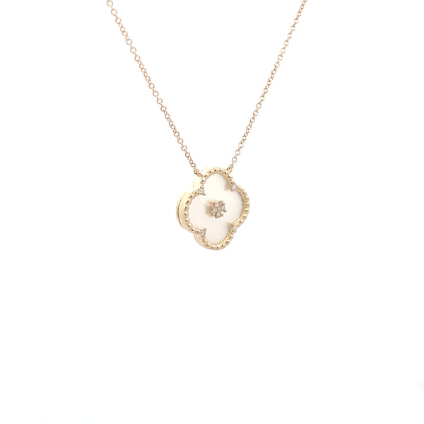 14K Yellow Gold Diamond & Mother of Pearl Clover Pendant