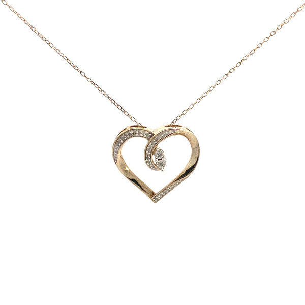 Yellow Gold-Plated Sterling Silver 1/10CT. Freeform Diamond Heart Pendant