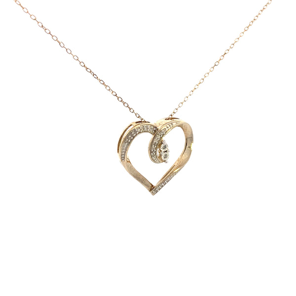 Yellow Gold-Plated Sterling Silver 1/10CT. Freeform Diamond Heart Pendant