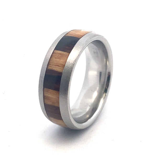 Serinium 8mm Desert Iron & Ash Wood Inlay Men's Ring