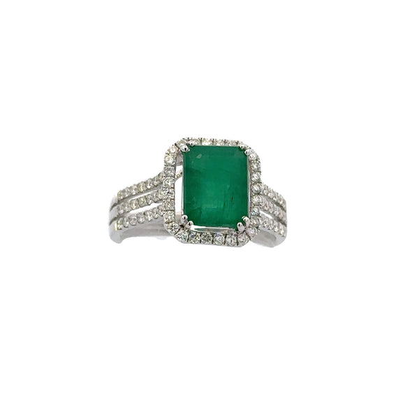 Effy 14k White Gold Emerald and Diamond Ring
