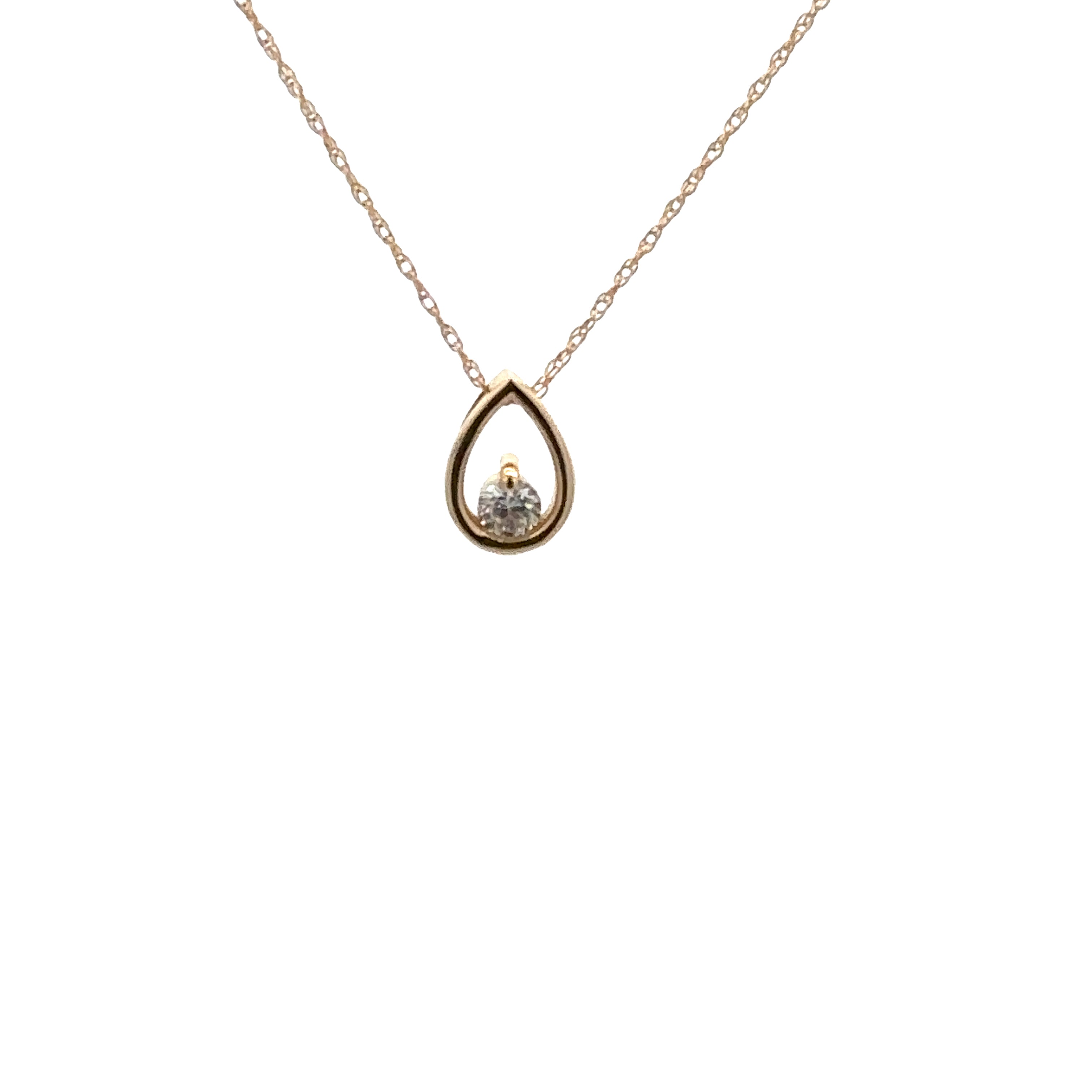 14K Yellow Gold 1/10CT. Diamond Tear Drop Necklace