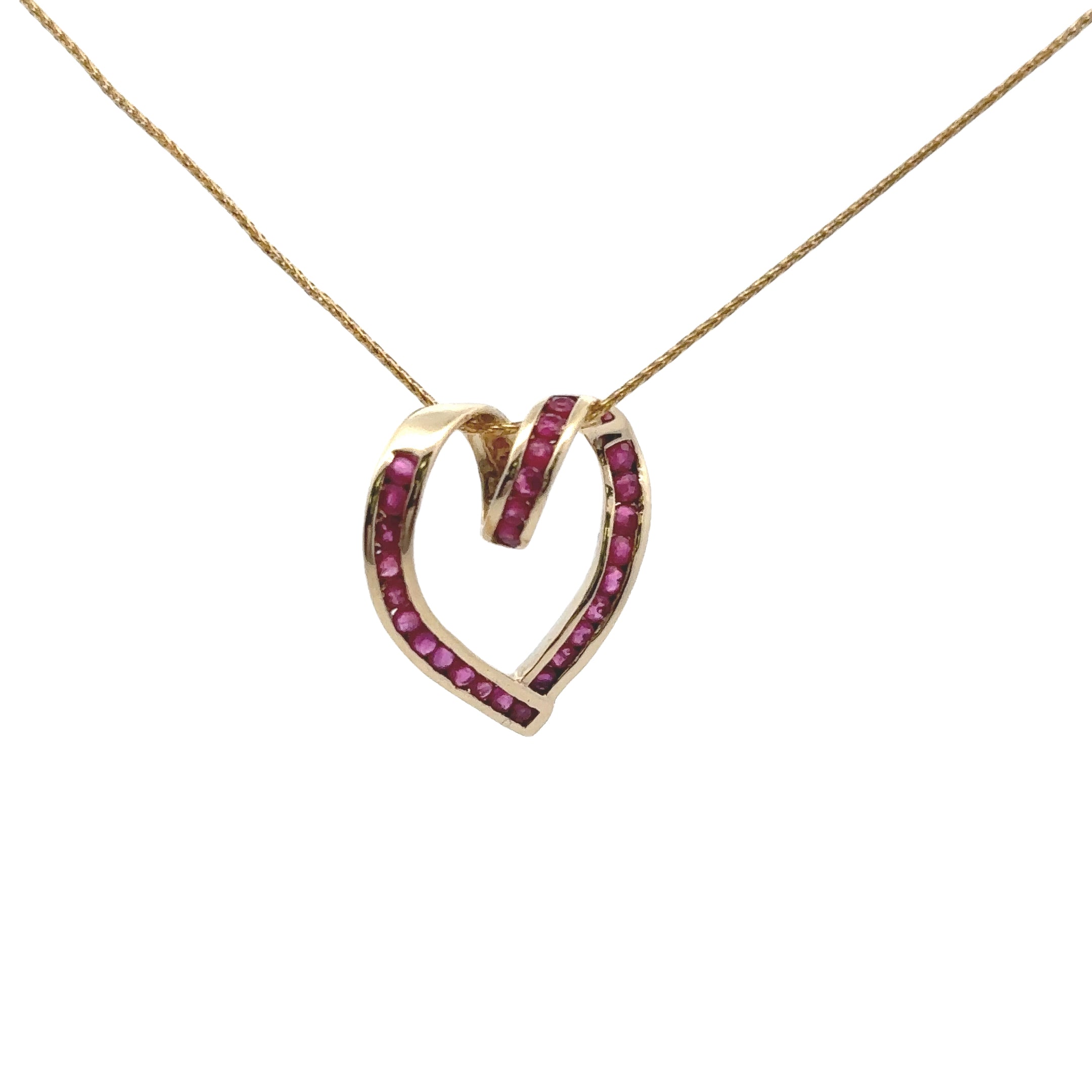 Estate Collection: 10K Yellow Gold Ruby Heart Pendant With Chain