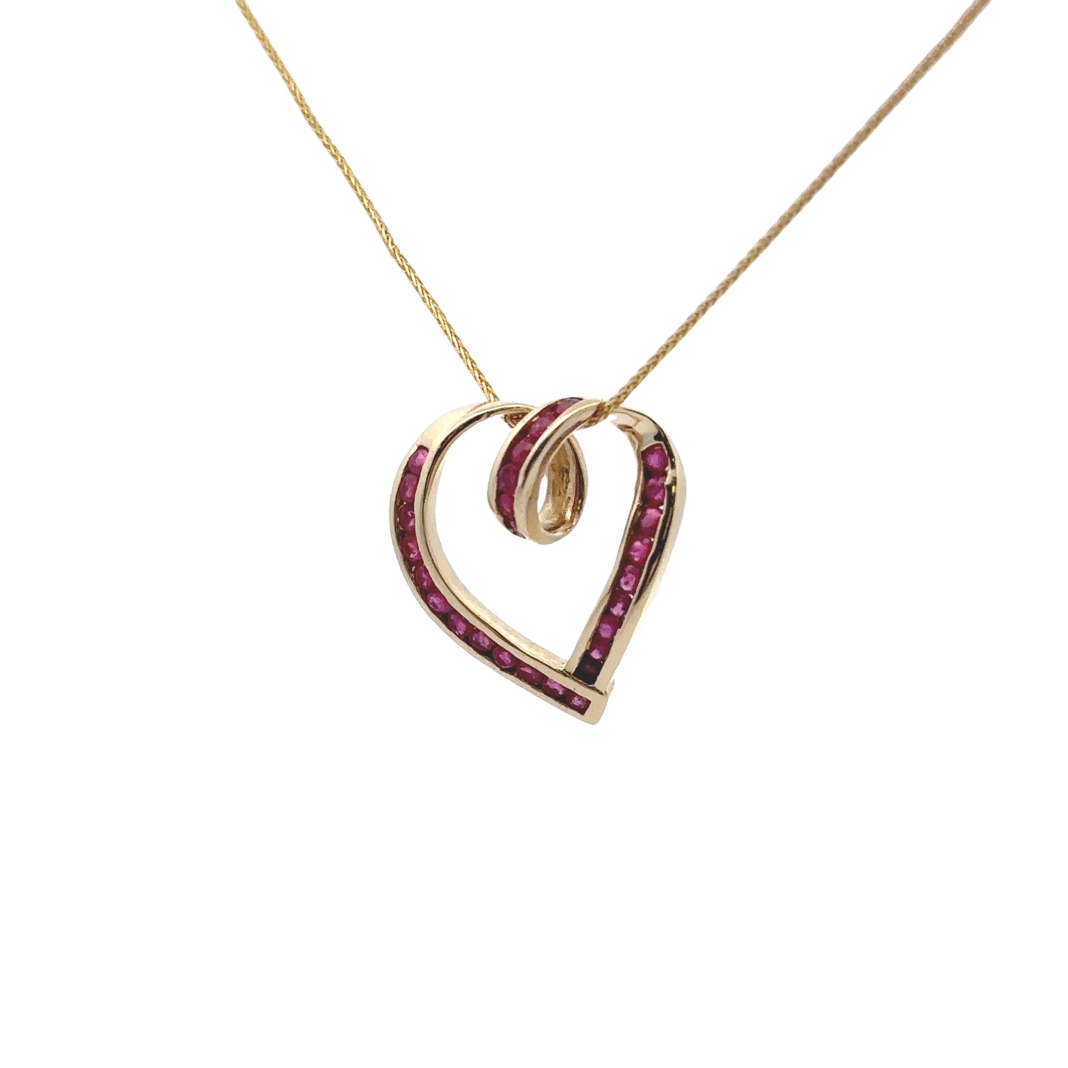 Estate Collection: 10K Yellow Gold Ruby Heart Pendant With Chain