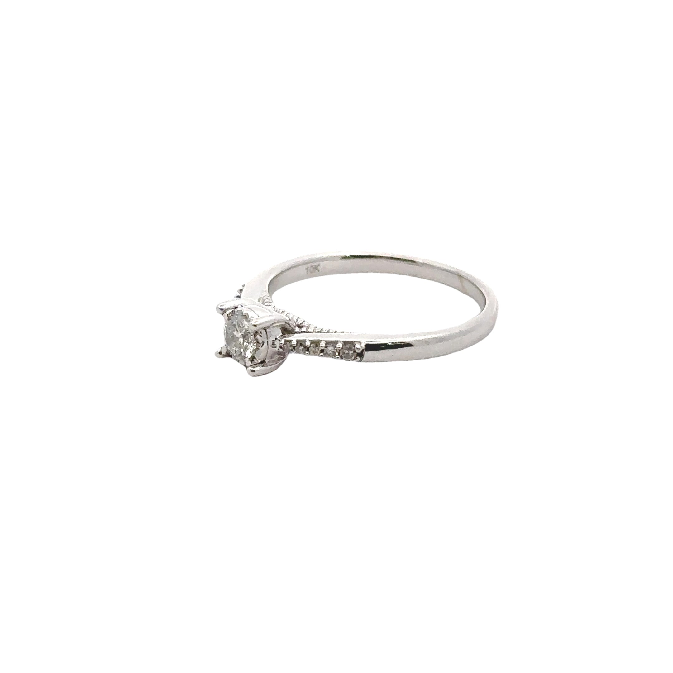 Estate Collection: 10K White Gold Round Miracle-Set Diamond Accented Engagement Ring