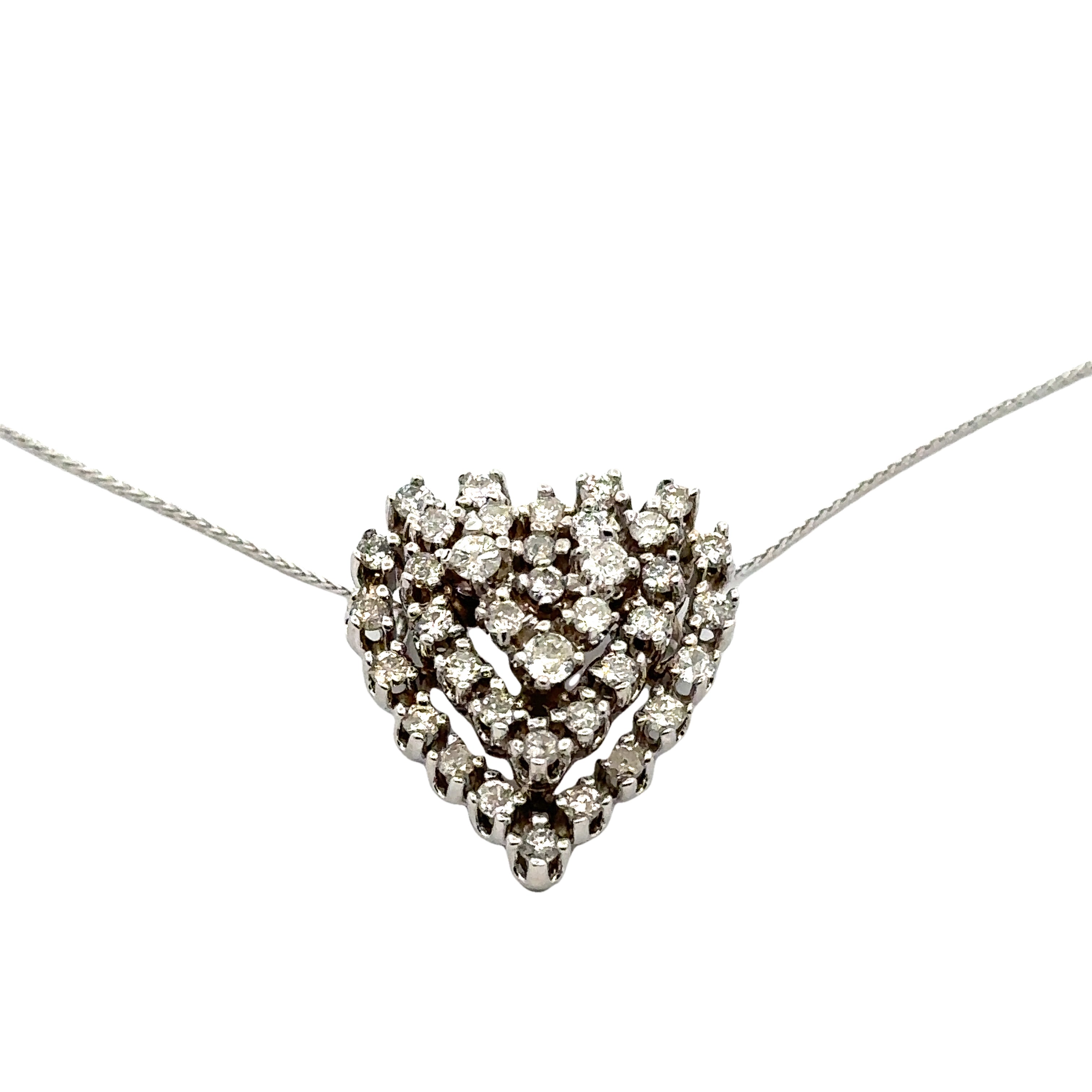 Estate Collection: 14K White Gold Diamond Heart Pendant With Chain