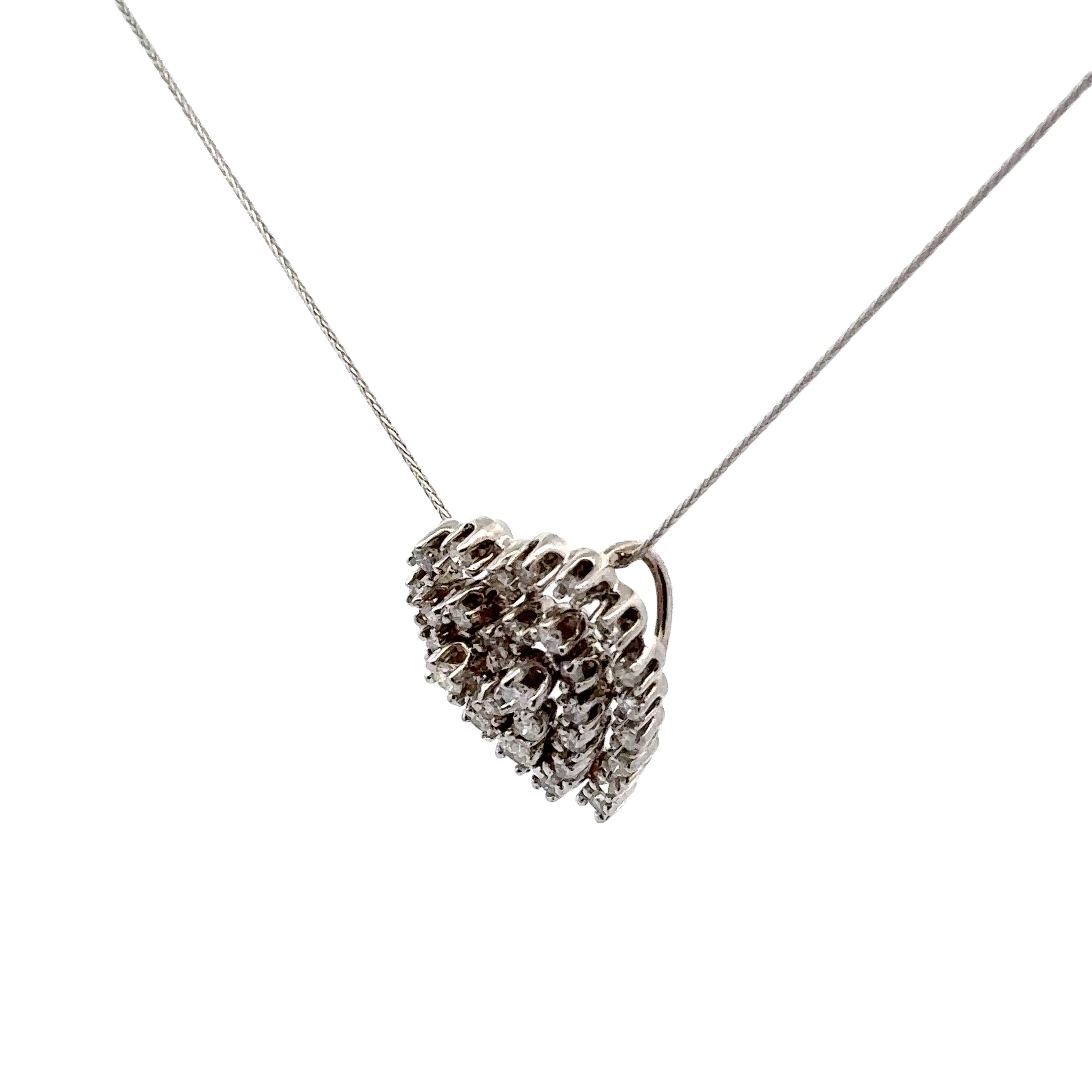 Estate Collection: 14K White Gold Diamond Heart Pendant With Chain