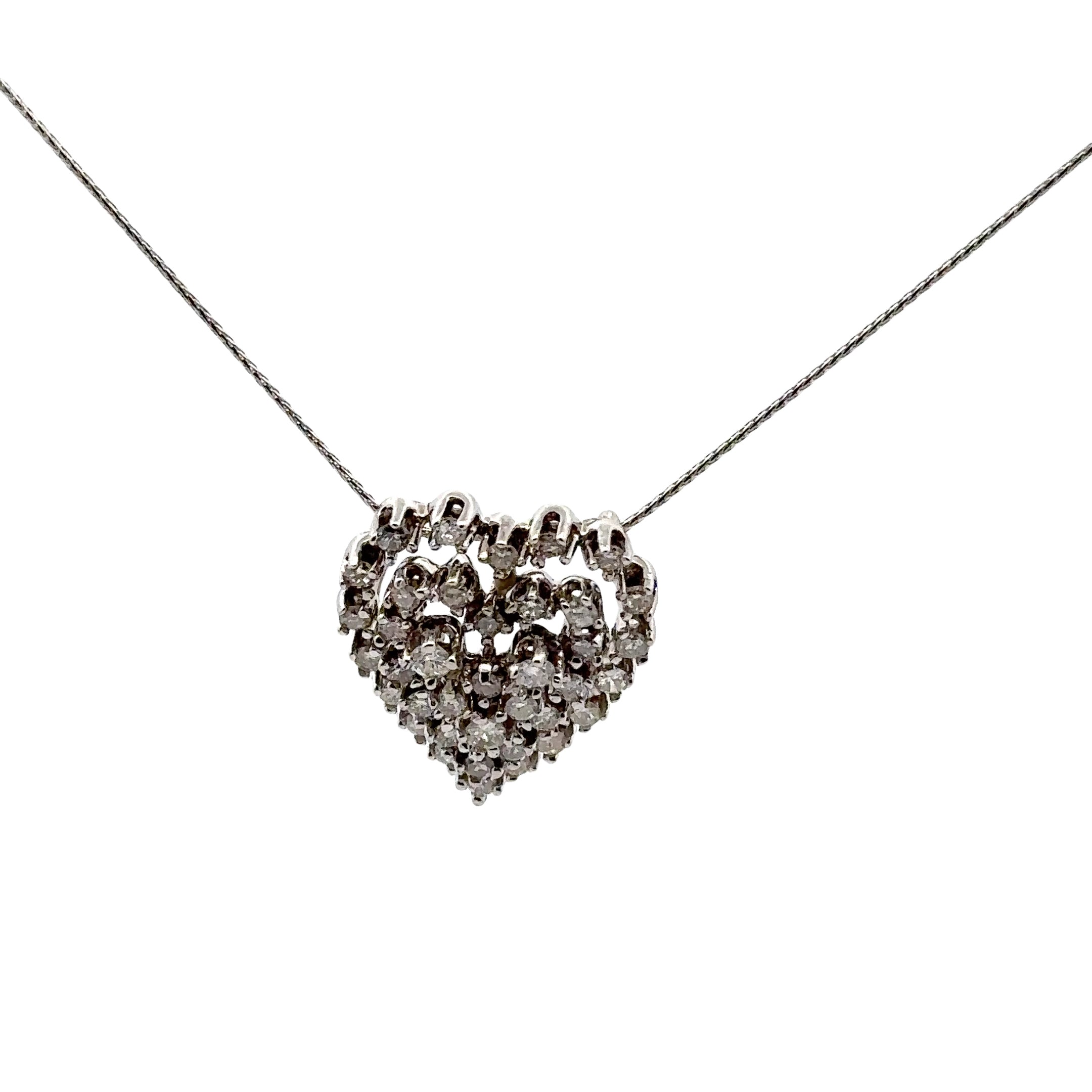 Estate Collection: 14K White Gold Diamond Heart Pendant With Chain