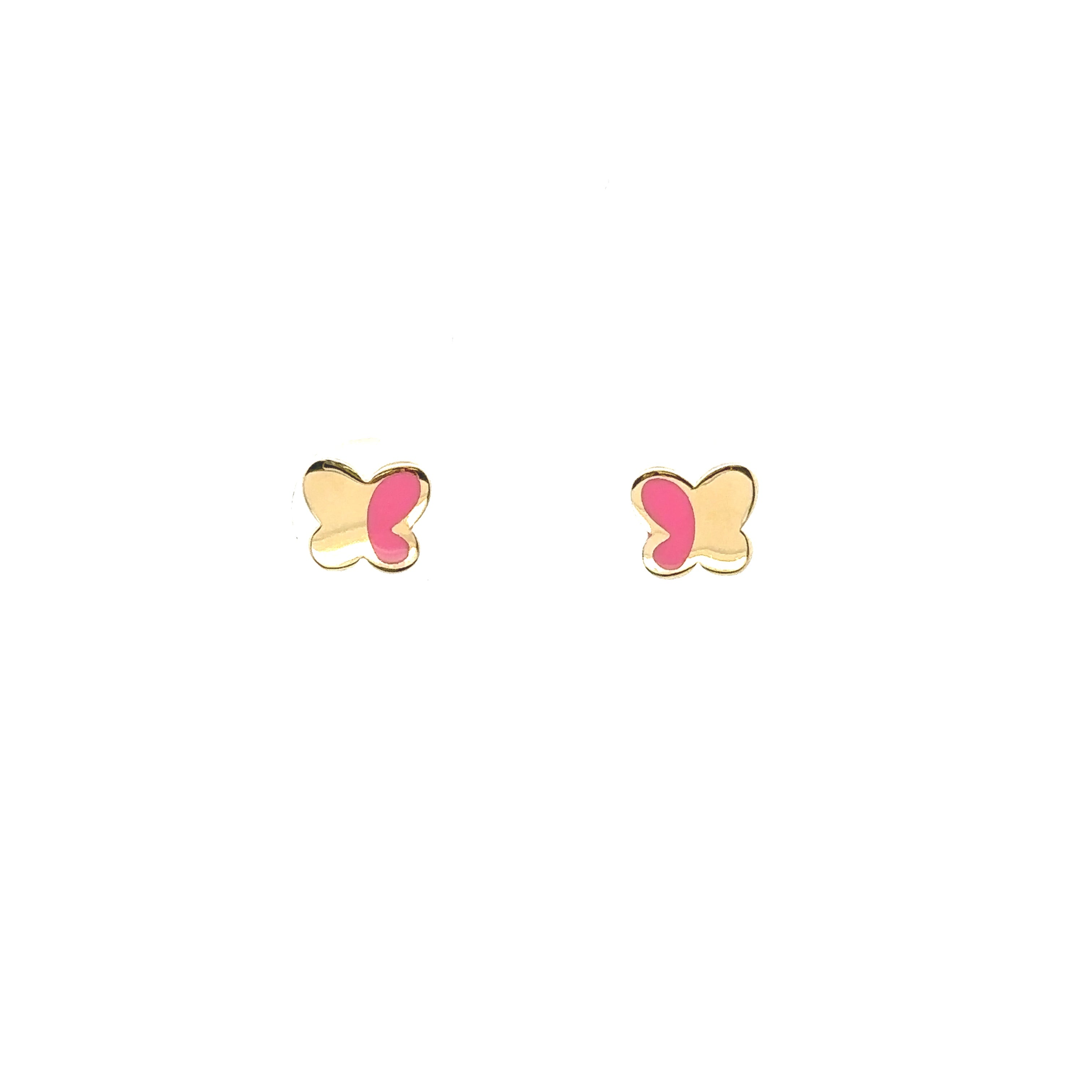 14K Yellow Gold Pink Enamel Butterfly Stud Earrings