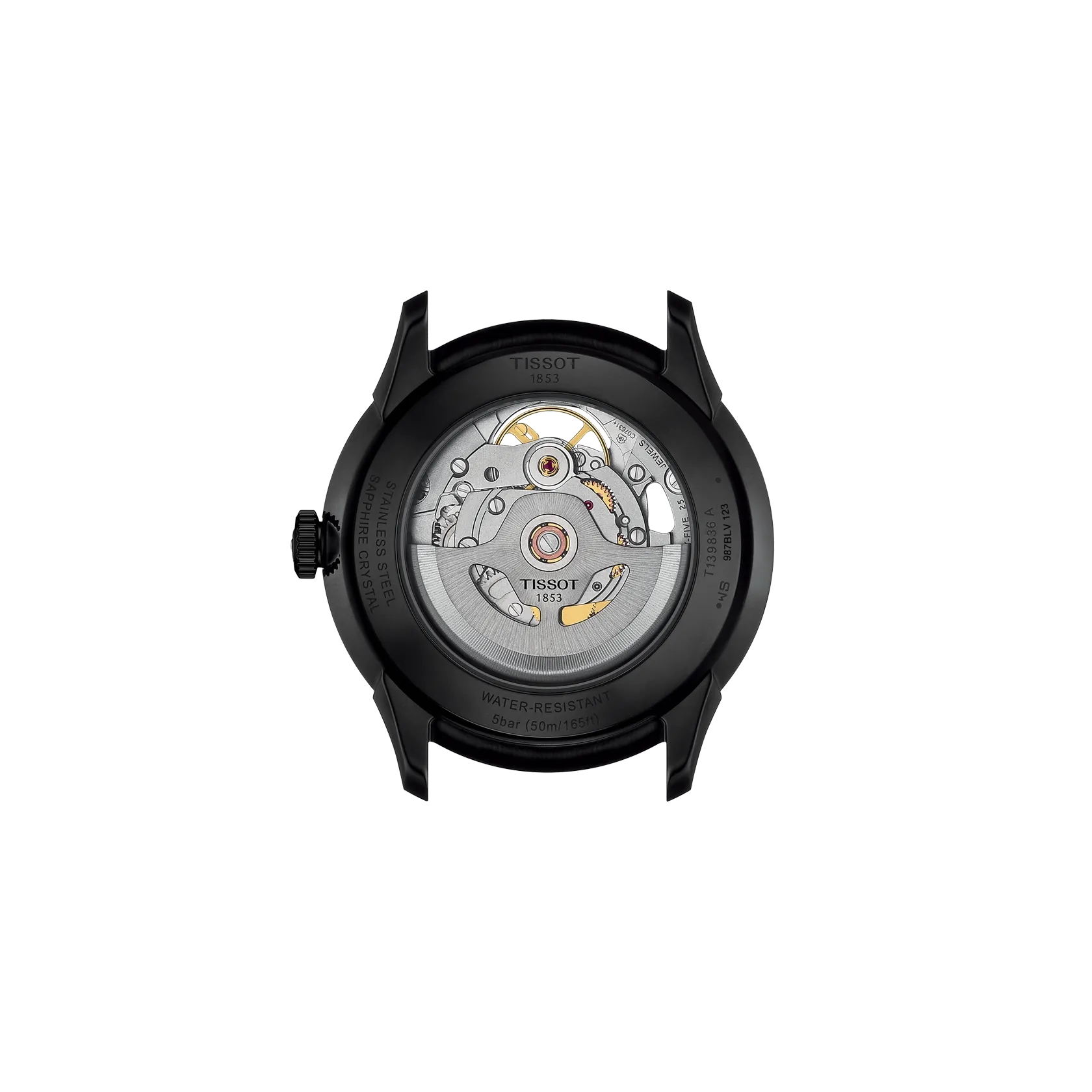 Tissot watch mechanism on a white background