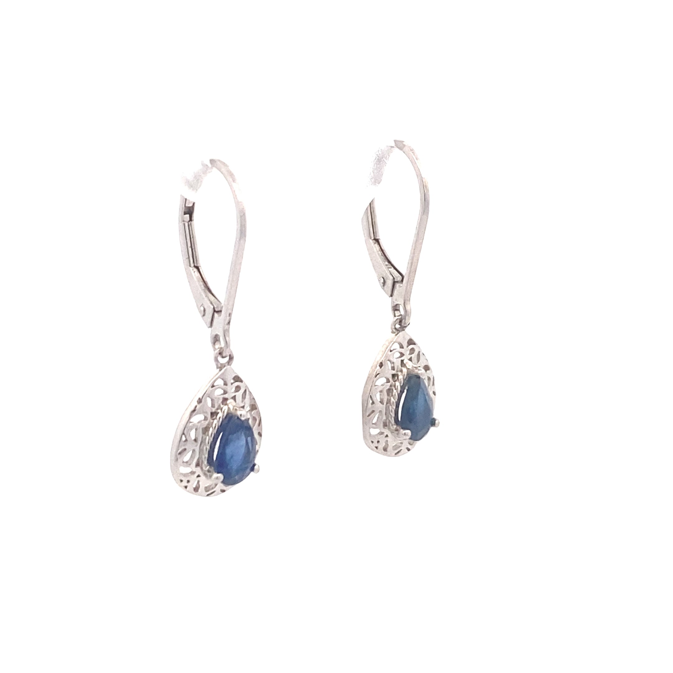 Sterling Silver Pear-Cut Sapphire Filigree Drop Earrings