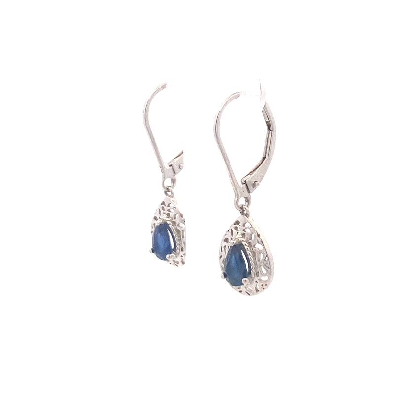 Sterling Silver Pear-Cut Sapphire Filigree Drop Earrings
