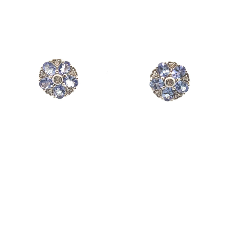 Sterling Silver 1/20CT. Diamond & 1-5/8CT. Tanzanite Flower Earrings
