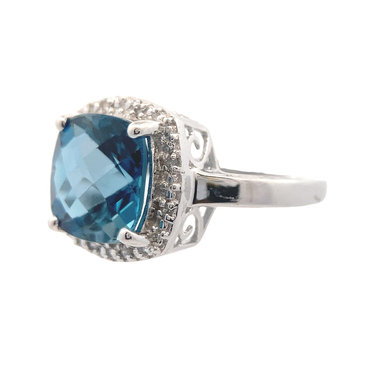 Sterling Silver London Blue Topaz & Diamond Ring
