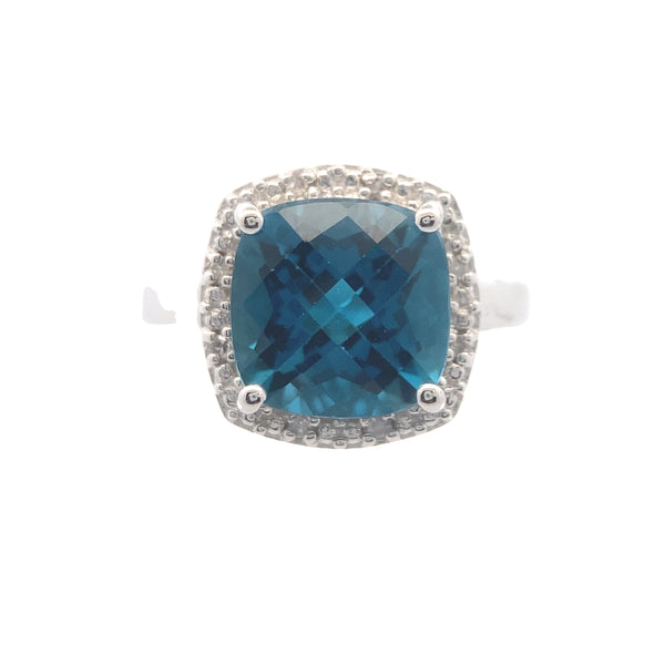 Sterling Silver London Blue Topaz & Diamond Ring