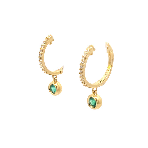 14K Yellow Gold-Plated 1/10CT. Lab-Grown Diamond & Emerald Hoops