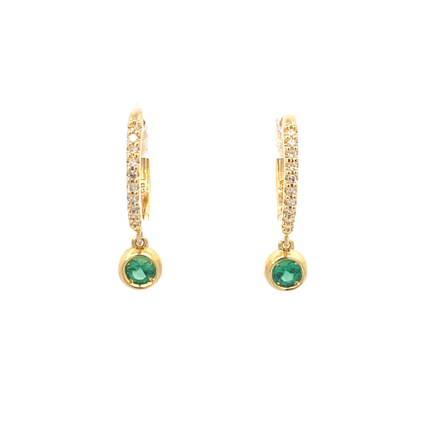 14K Yellow Gold-Plated 1/10CT. Lab-Grown Diamond & Emerald Hoops