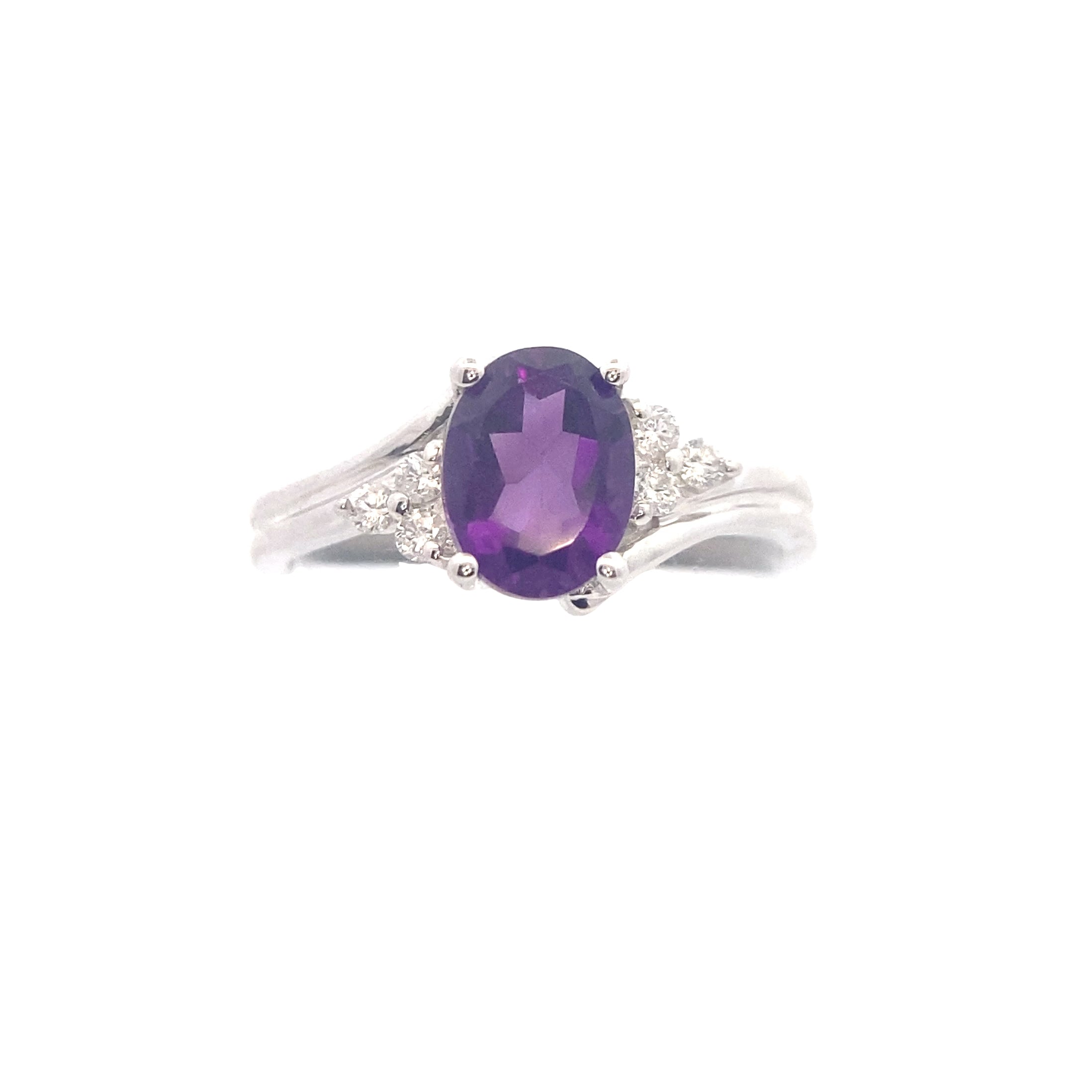 10K White Gold Oval Amethyst & 1/6 CT. Diamond Ring