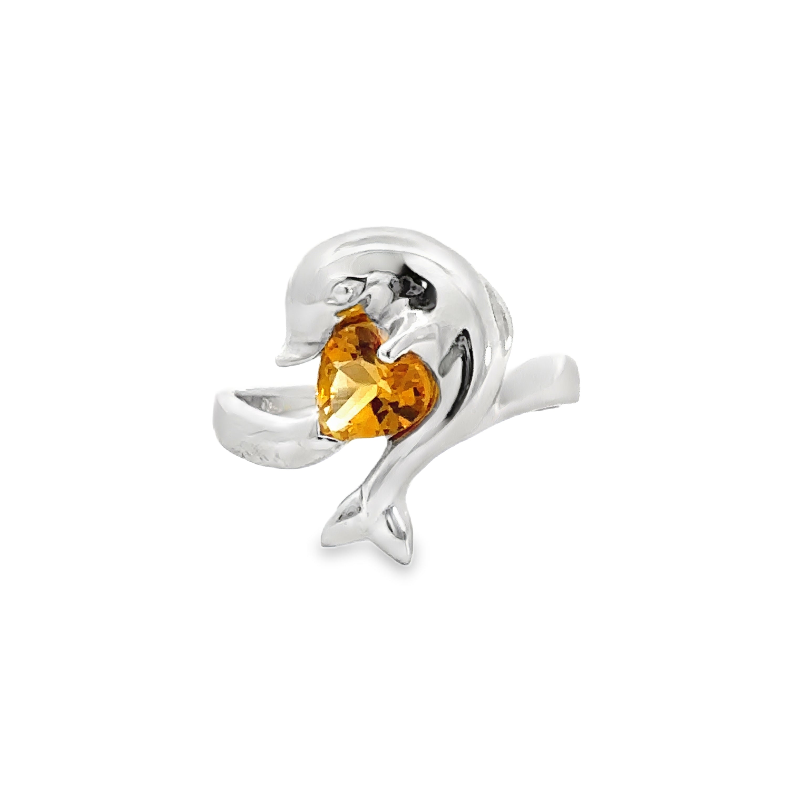 Sterling Silver Citrine Heart Dolphin Ring