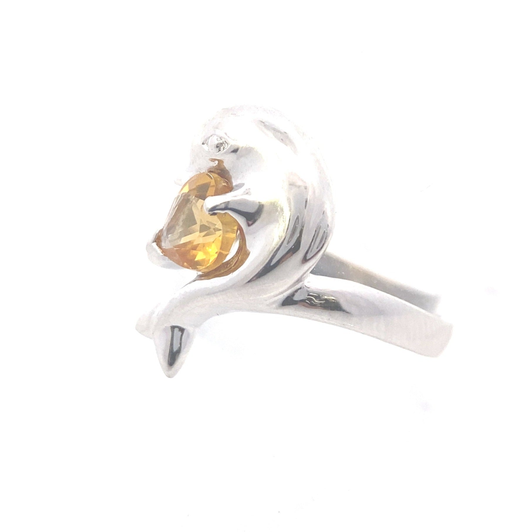 Sterling Silver Citrine Heart Dolphin Ring