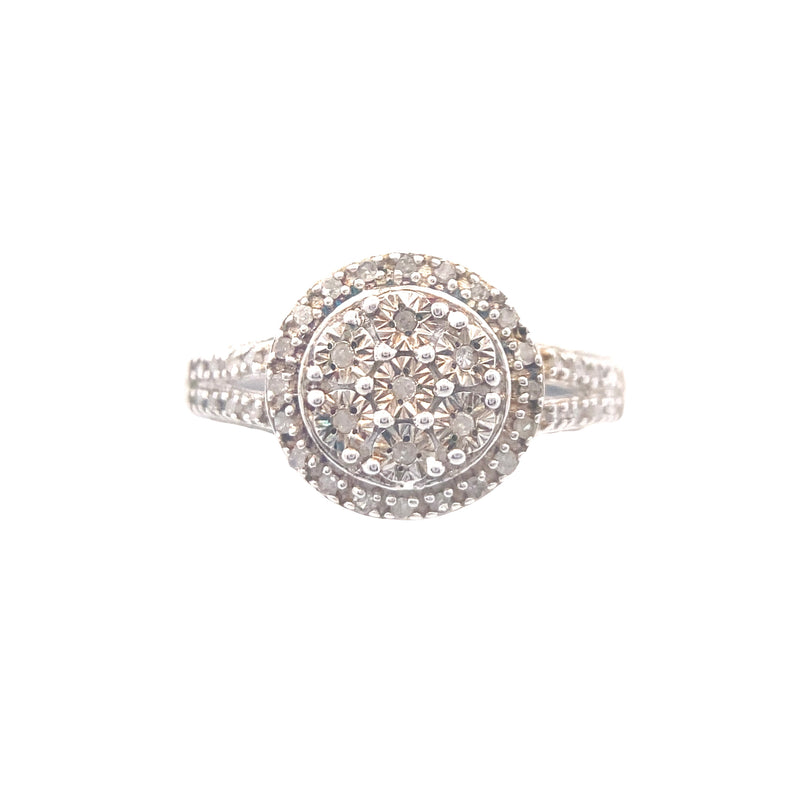 Sterling Silver 1/10CT. Diamond Round Halo Cluster Ring