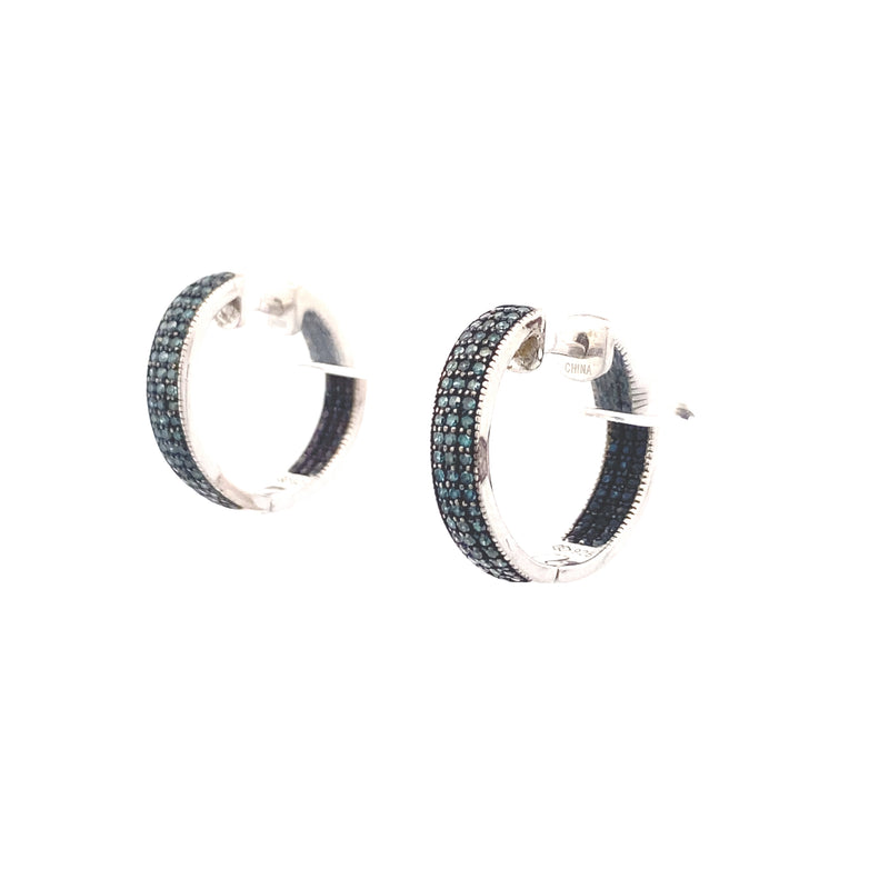 Sterling Silver Blue Diamond Inside-Out Hoop Earrings