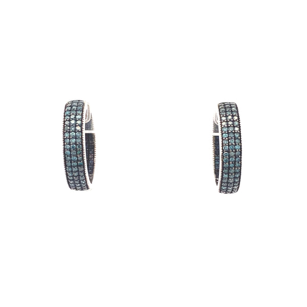 Sterling Silver Blue Diamond Inside-Out Hoop Earrings