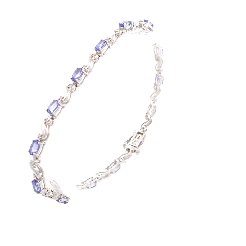 Sterling Silver 3-1/2CT. Tanzanite & Diamond Tennis Bracelet
