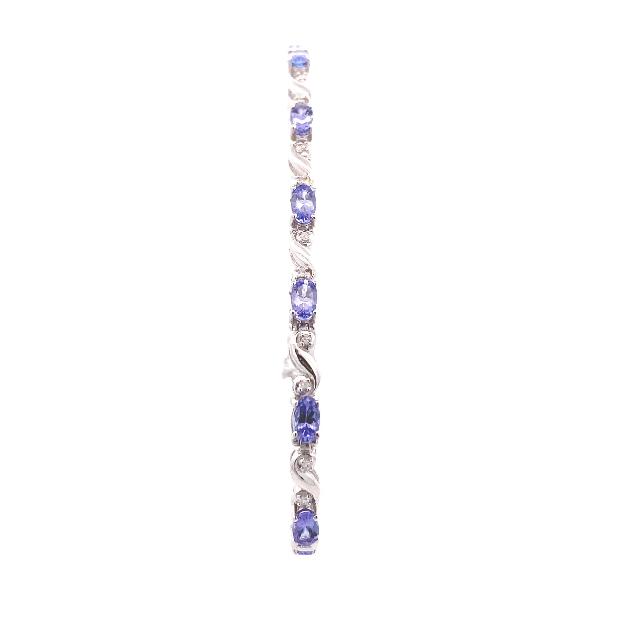 Sterling Silver 3-1/2CT. Tanzanite & Diamond Tennis Bracelet