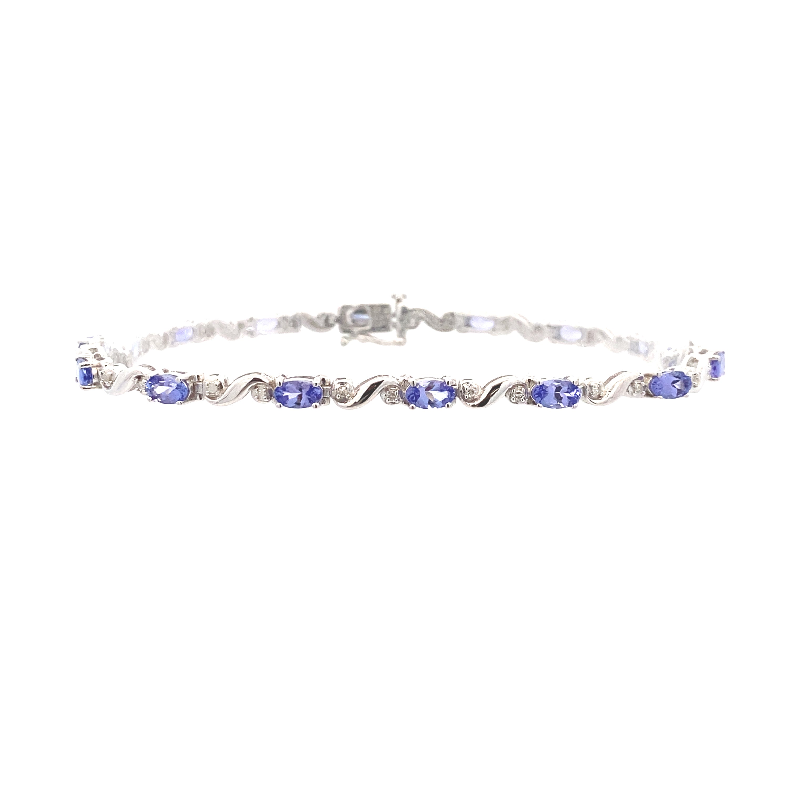 Sterling Silver 3-1/2CT. Tanzanite & Diamond Tennis Bracelet