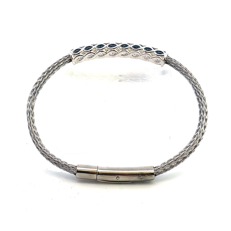 Sterling Silver 1/5CT. Blue & White Diamond Locking Cable Bracelet