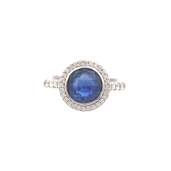 Sterling Silver Created Blue & White Sapphire Halo Ring