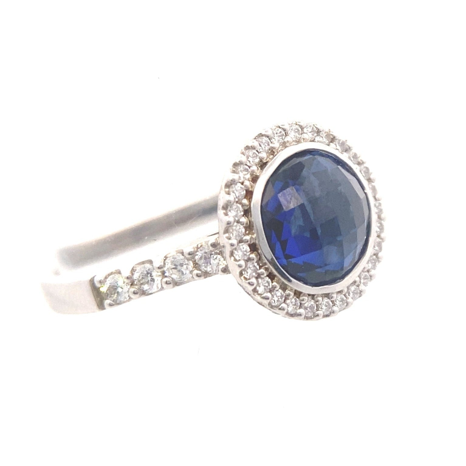 Sterling Silver Created Blue & White Sapphire Halo Ring