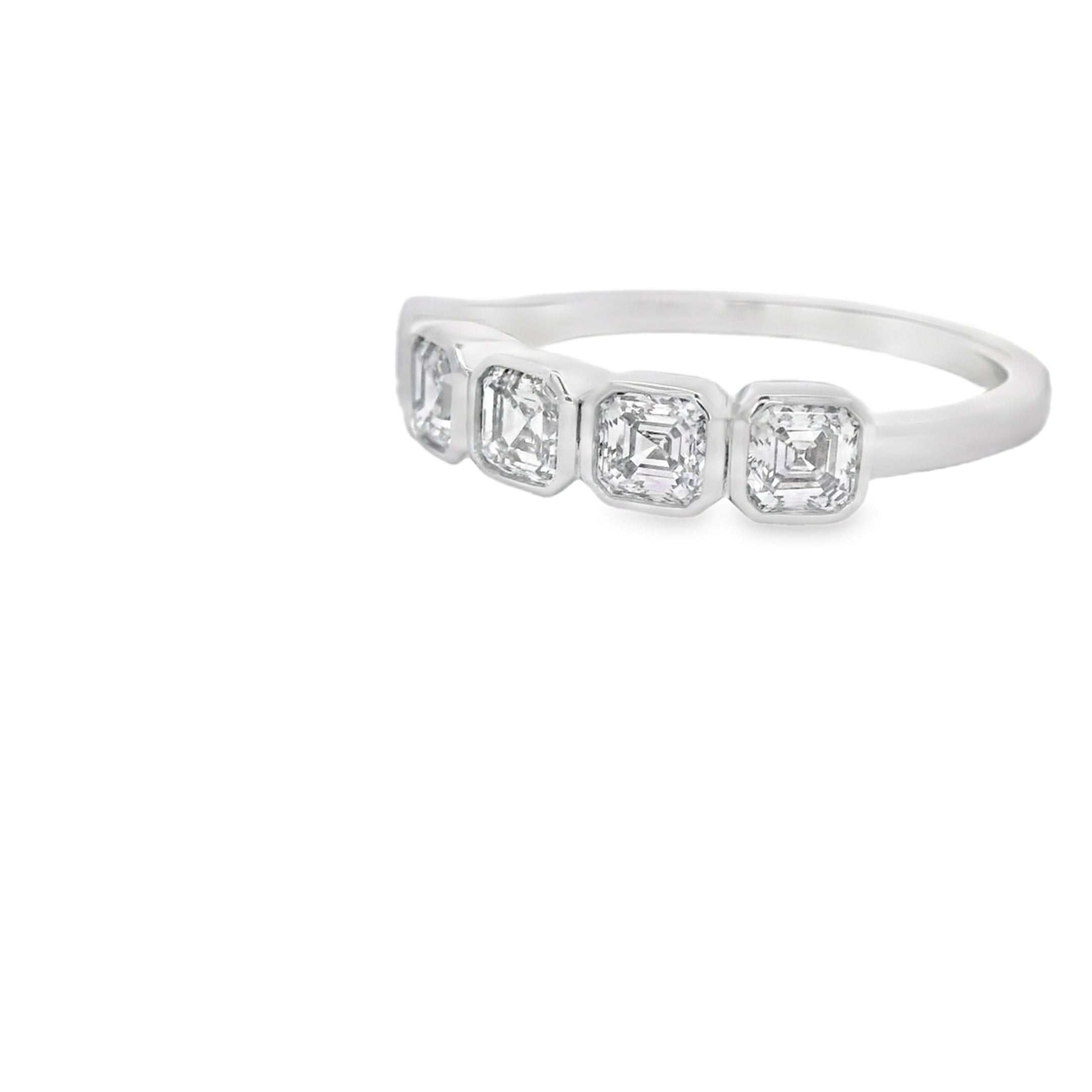 14K White Gold  1.00ct. Asscher Lab-Grown 5 Diamond Bezel Band